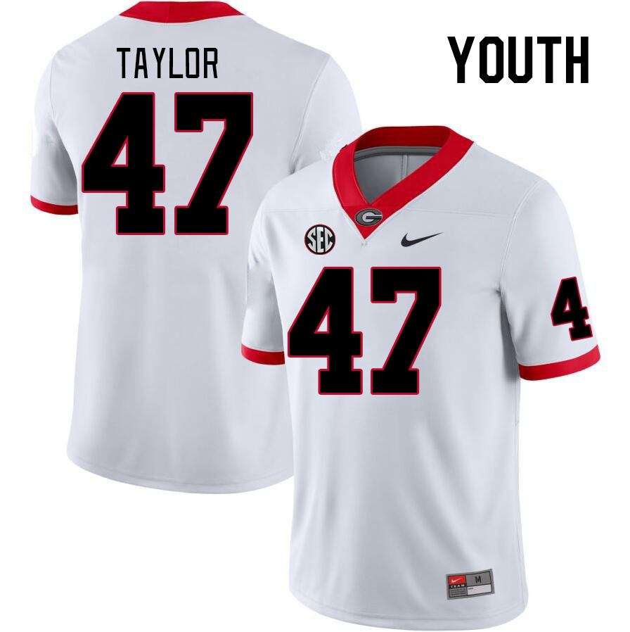 Youth #47 Will Taylor Georgia Bulldogs College Football Jerseys Stitched-White